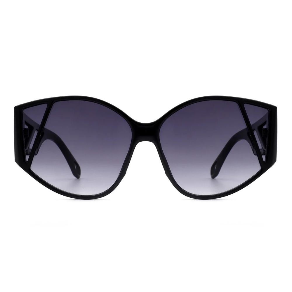 Women’s Oversize Black Round Cat Eye Sunglasses